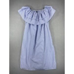 Zaful Blue White Striped‎ Off Shoulder Ruffle Mini Dress Sz S/2